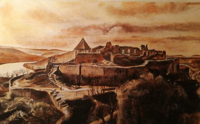 The Visegrád Citadel (pastel, sepia